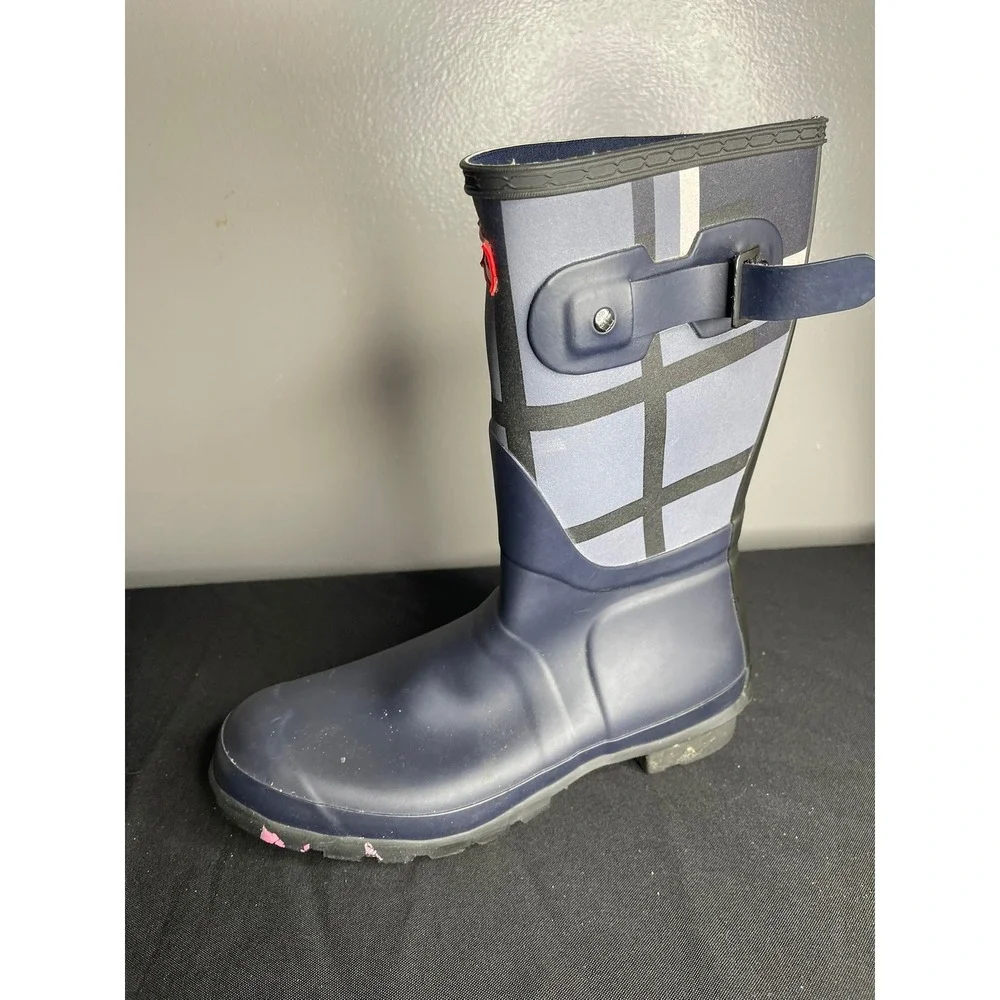 Hunter Original Short Navy Blue Geometric Block Rain Boot Single Shoe Womens 8